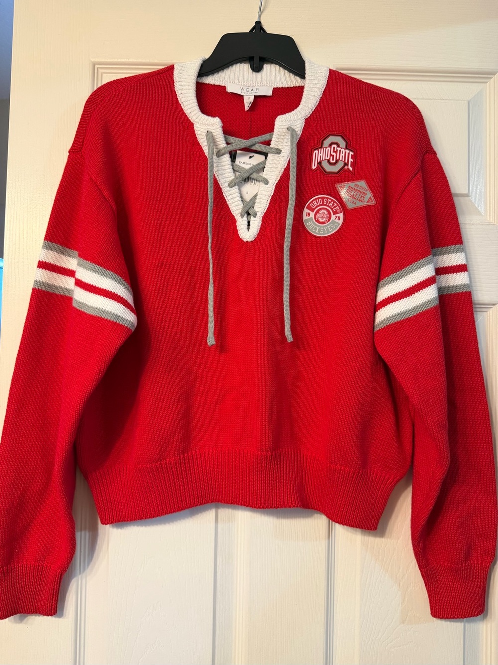 Ohio State Red Lace-Up Knit Pullover Sweatshirt